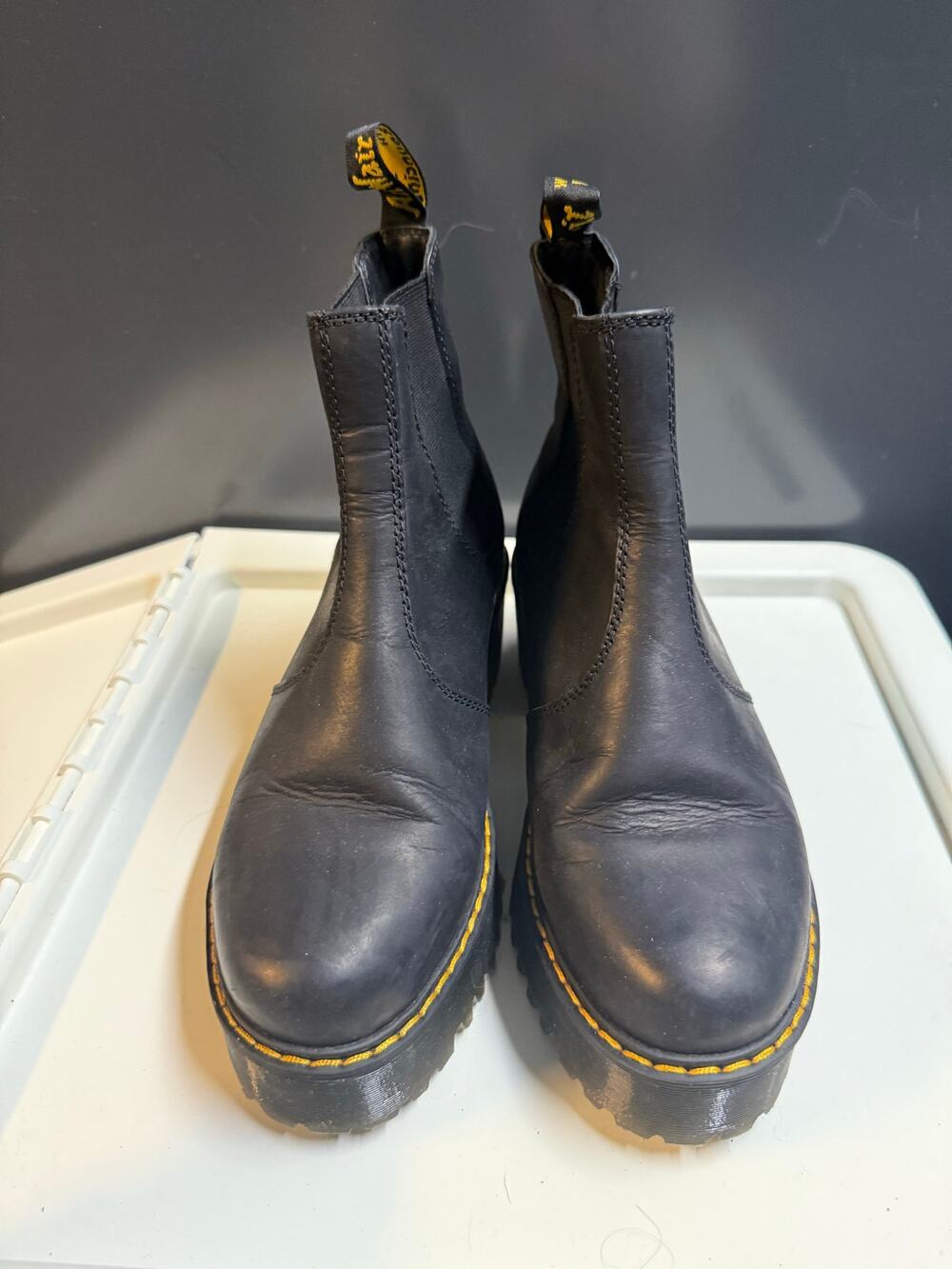 Dr Martens black leather platform Chelsea boots size w8